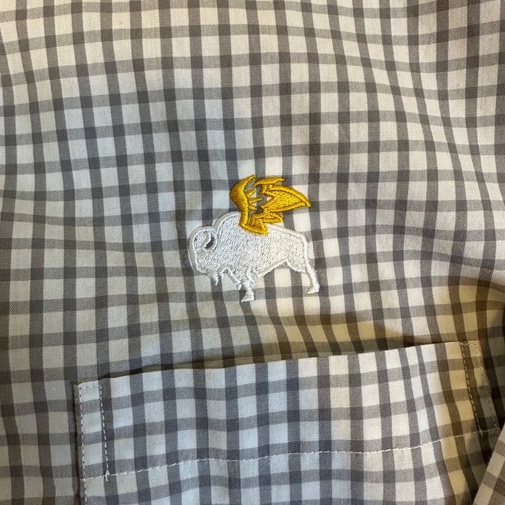 Vantage Mens 2X Grey Gingham Long Sleeve Button Down Shirt Bird Logo Pocket - Picture 9 of 12
